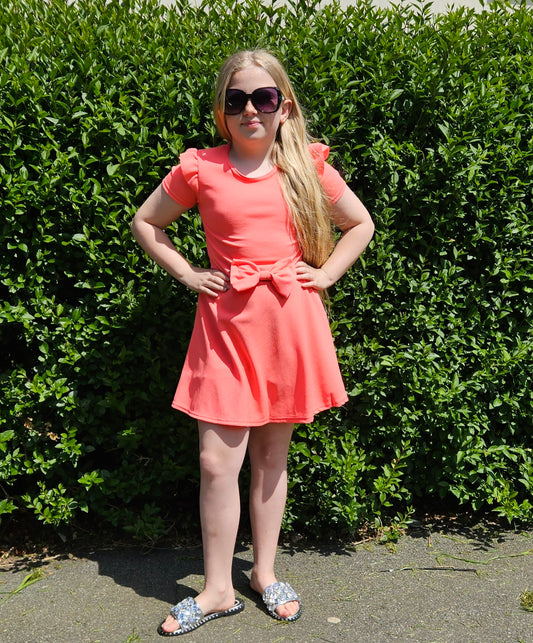 Coral Crepe Bow Skater Dress 2-14