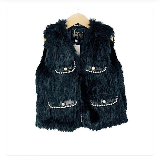 Black Fur Pearl Gilet Jacket 4-14