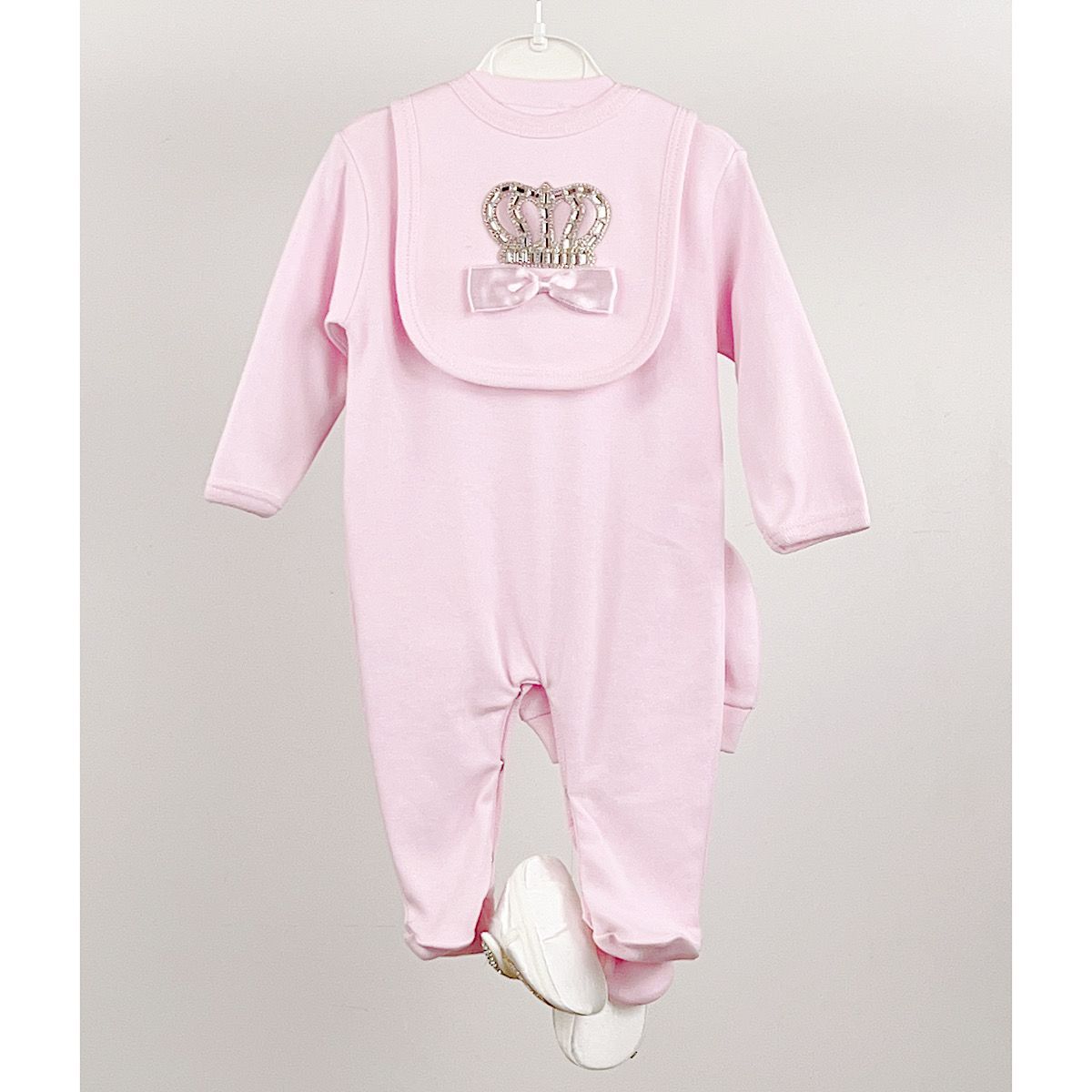 B/Pink Crown Motif 5PC Layette Set 0-9M