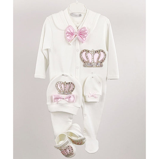 Copy of Ivory & pink Crown 4PC Set 0-9M