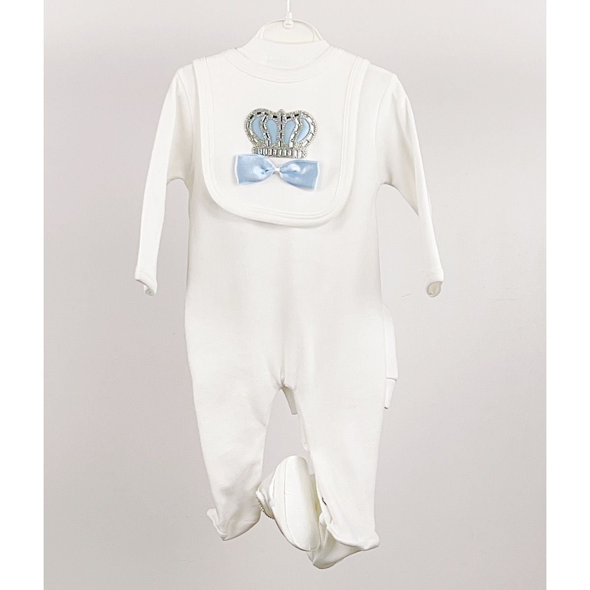 Ivory & B/Blue Crown 4PC Set 0-9M