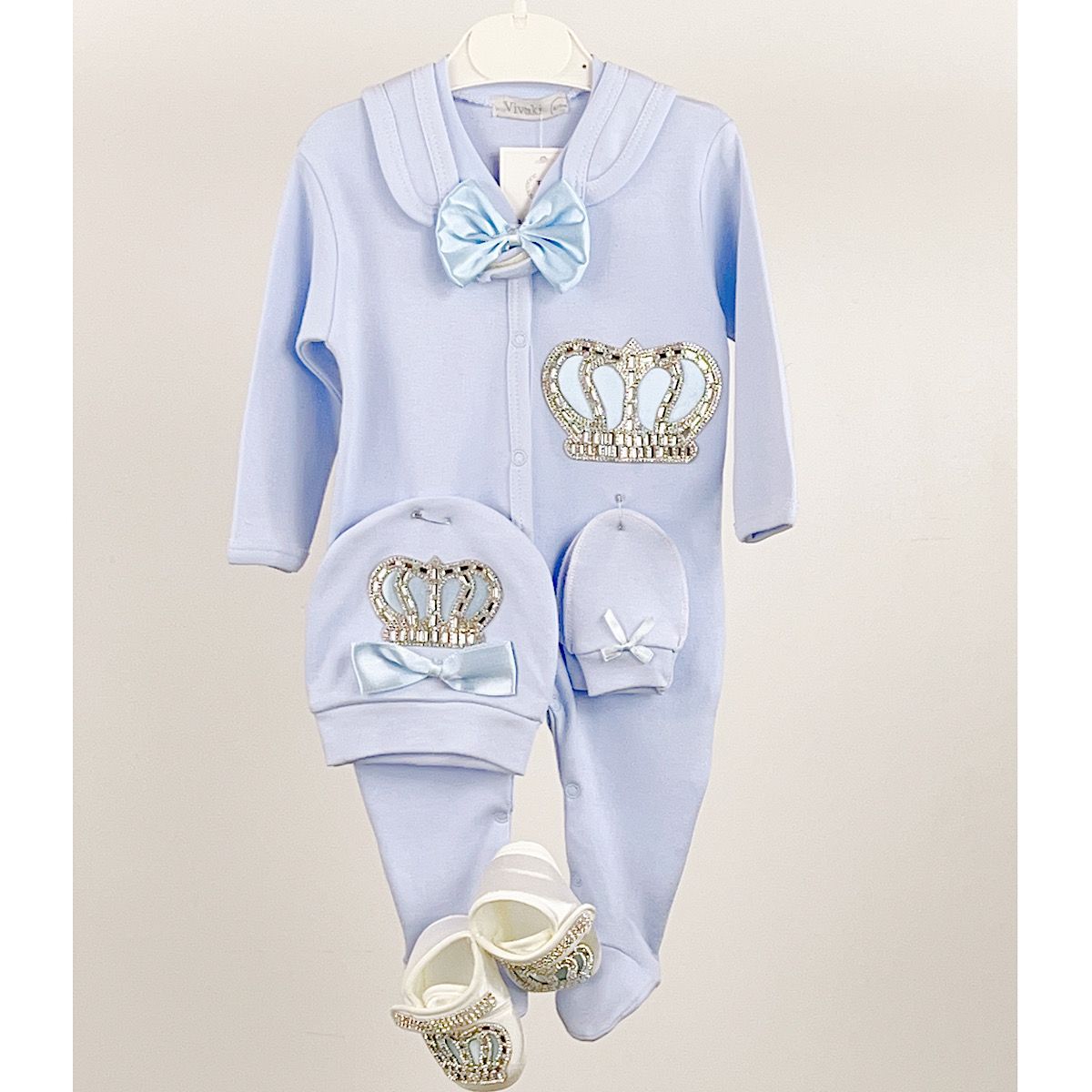 B/Blue Crown Motif 5PC Layette Set 0-9M