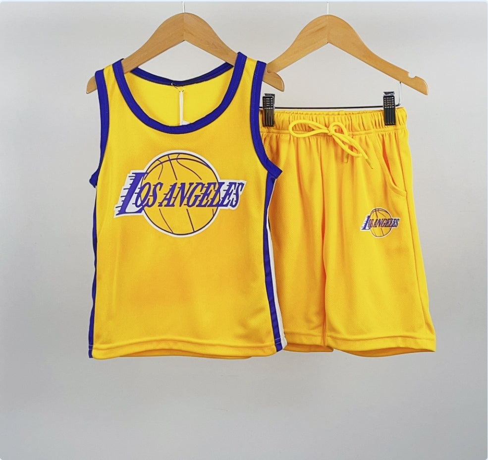 Yellow & Purple Basketball Jersey Shorts Set 4-14