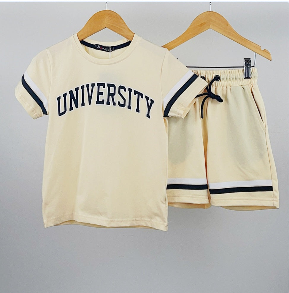 'University' Print T-Shirt & Shorts 2PC Set 4-14