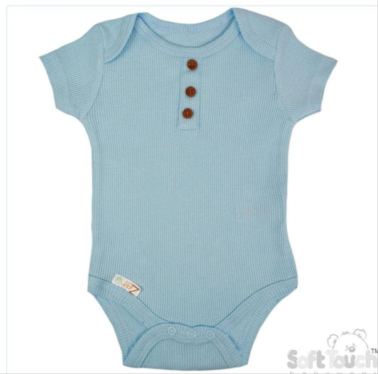 Blue Envelope Neck Ribbed Bodysuit NB-3M