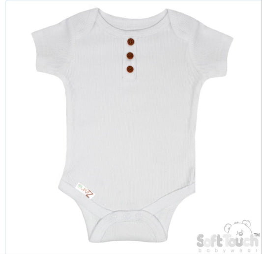 White Envelope Neck Ribbed Bodysuit NB-3M