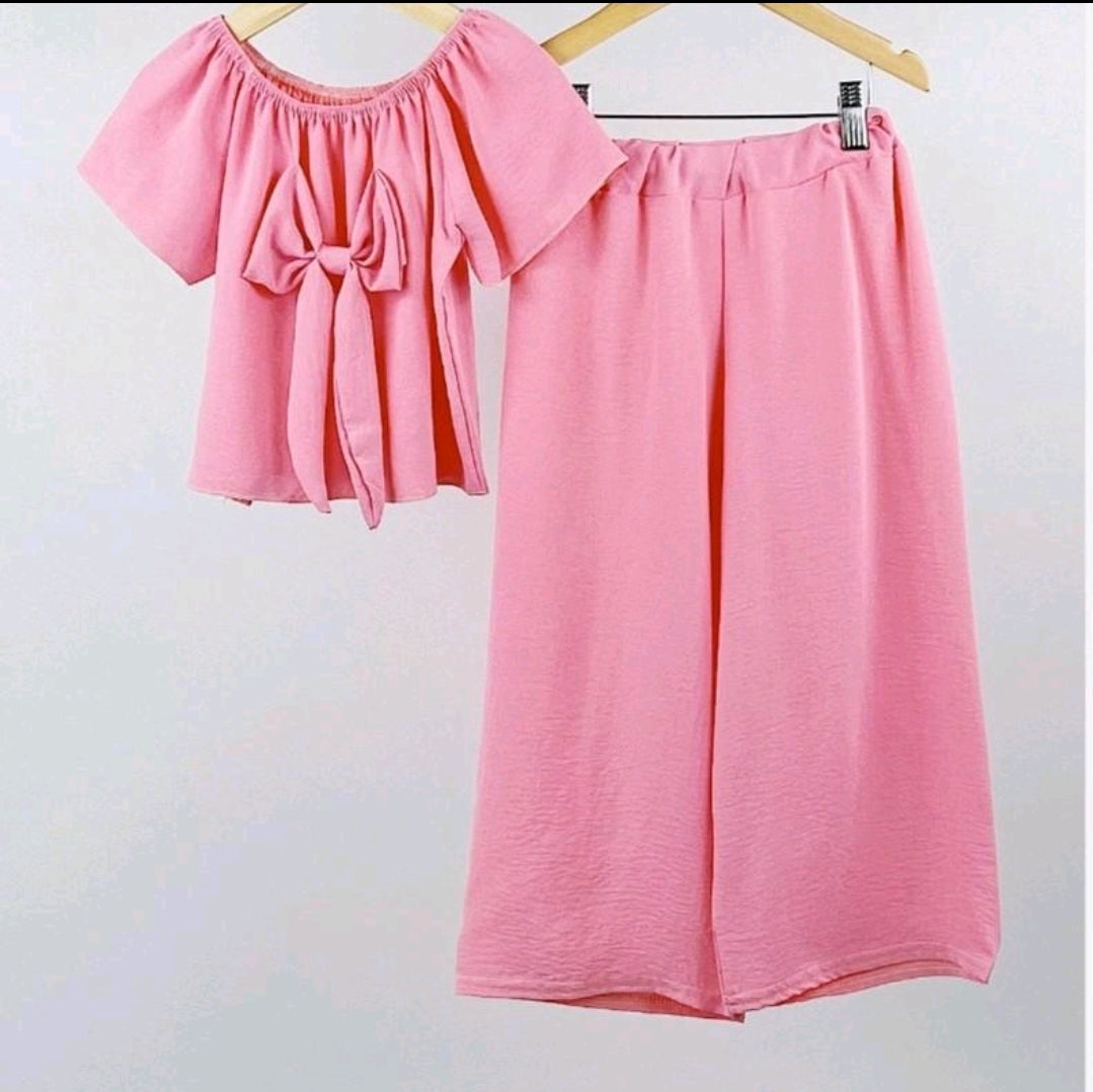 Pink Bow Top & Wide Leg Pants Set 4-14