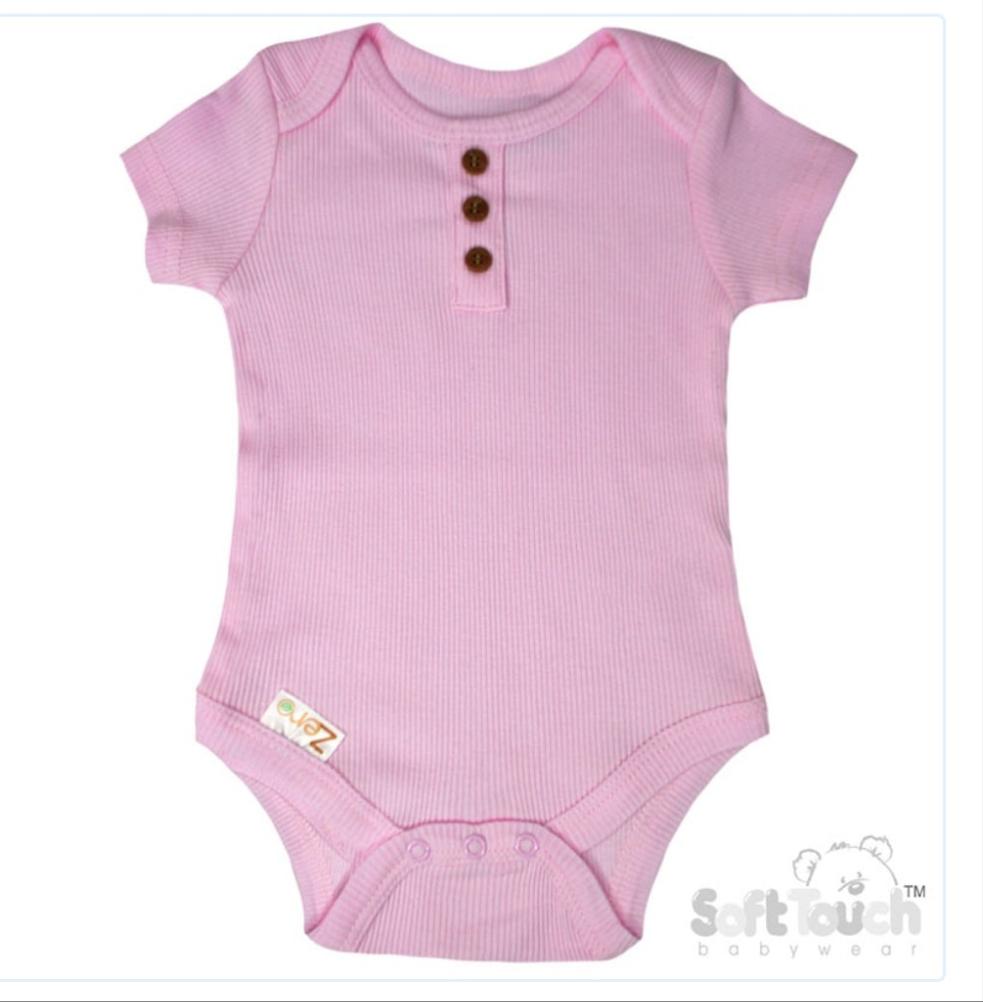 B/Pink Envelope Neck Ribbed Bodysuit NB-3M