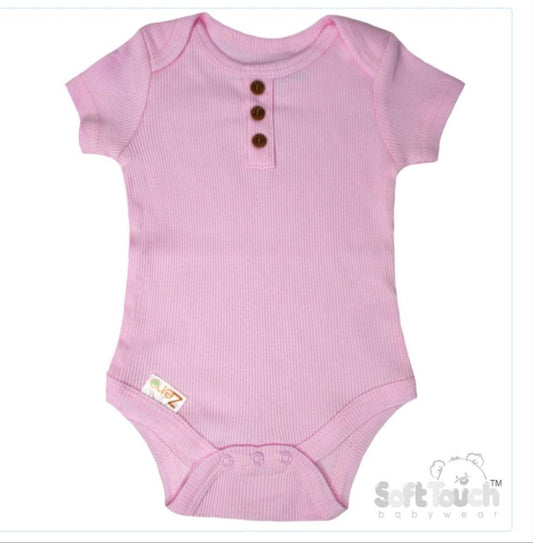 B/Pink Envelope Neck Ribbed Bodysuit NB-3M