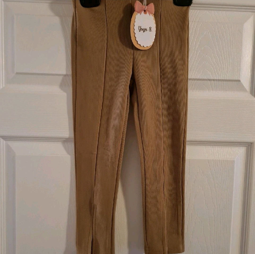 camel leggings with front slit.